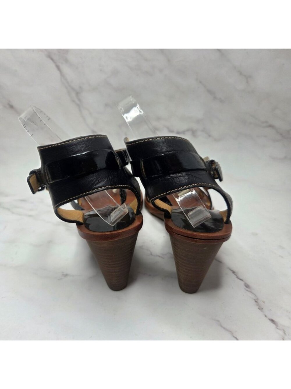 NWOT Coach Prue Black Leather Wedges Sandals Ankle Strap Heels Women's 10B - Picture 5 of 11